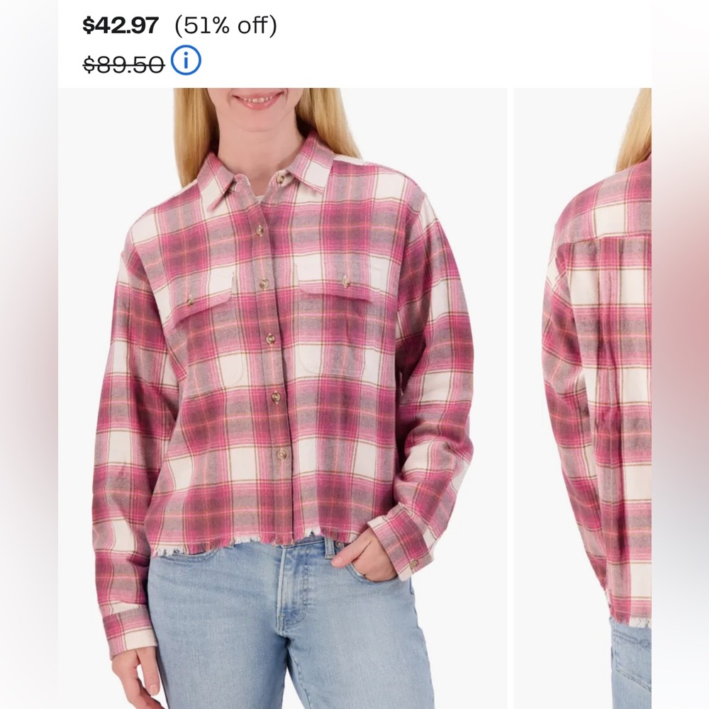 Lucky Brand Pink and Cream Plaid Shirt